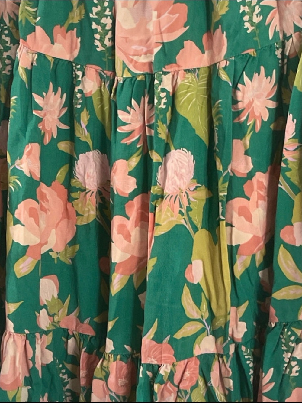 NATURAL LIFE Green Floral Tiered Maxi Skirt with Pink Blooms - Picture 2 of 5